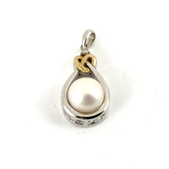 Sterling Silver 925 Vintage 14K Gold Diamond and Pearl Pendant - Picture 1 of 2